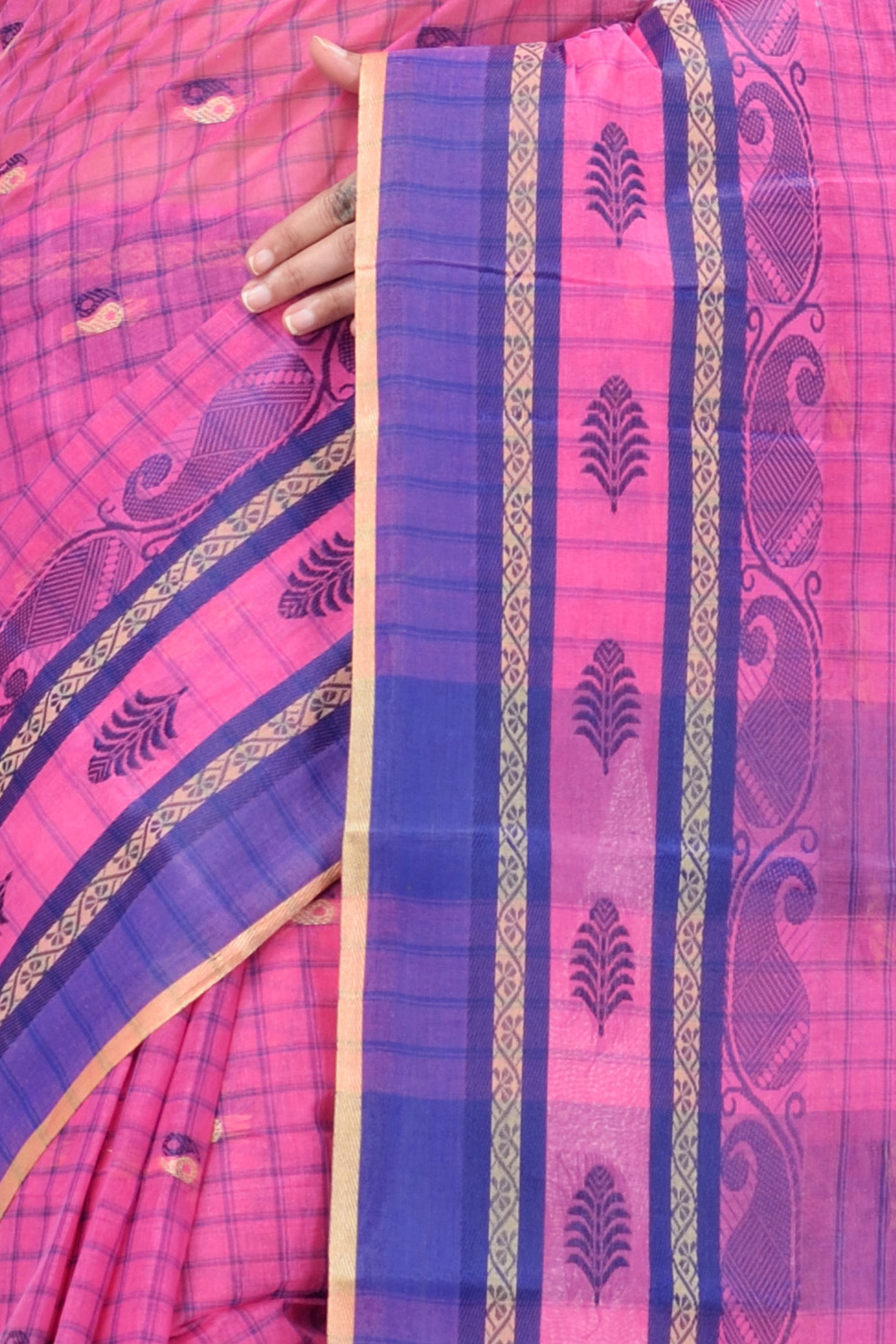 Pink Pure Cotton ChakButi Tant Saree (127)
